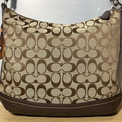 COACH コーチ　シグネチャー ショルダーバック　キャンバス x レザー　F24032　コゲ茶の画像
