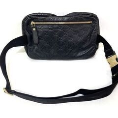 GUCCI グッチ グッチシマ ウエストポーチ レザー ブラック ゴールド金具 246417 213317の画像