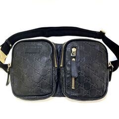GUCCI グッチ グッチシマ ウエストポーチ レザー ブラック...