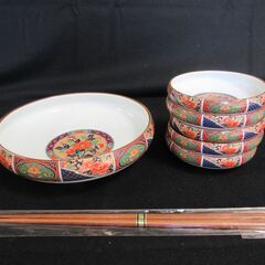 錦牡丹取り分け揃い(大鉢１　小鉢５　箸） 大鉢直径20.5cm×...