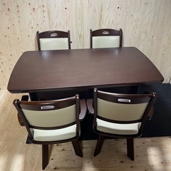 大川家具 ダイニングテーブル　回転椅子 4脚セット 中古品 直接引き取りor配送の画像