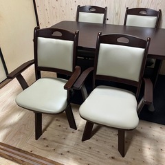 大川家具 ダイニングテーブル　回転椅子 4脚セット 中古品 直接引き取りor配送の画像