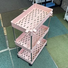 【リサイクルサービス八光】幅22.5㎝　ピンク　3段　キャスター付きキッチンワゴンの画像