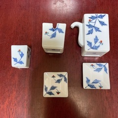 陶器製　醤油差し　薬味入れ　爪楊枝入れ　三点セットの画像