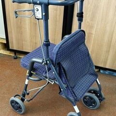 ブレーキ付　島製作所　シンフォニーSP 格子紺　シルバーカー　手押し車