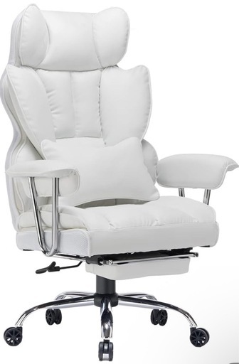 SKYE ゲーミングチェア 座り心地最高 デスクチェア オフィスチェア 椅子 テレワーク 社長椅子 伸縮可能のオットマン 高さ調節機能(ホワイト)