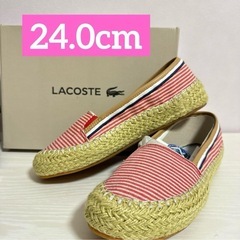 ラコステ スリッポン LACOSTE 24cm 赤 ボーダー 靴...
