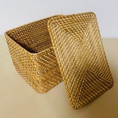 【美品】無印良品 重なるラタン長方形バスケット・大＆フタ 　　の画像