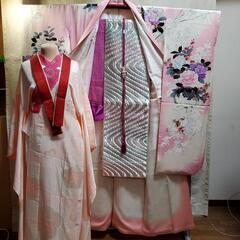 振り袖７点セット(65)　正絹　ピンクの暈し　薔薇　桜　成人式の画像