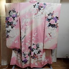 振り袖７点セット(65)　正絹　ピンクの暈し　薔薇　桜　成人式の画像
