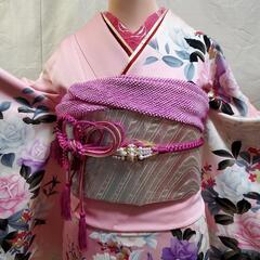 振り袖７点セット(65)　正絹　ピンクの暈し　薔薇　桜　成人式の画像