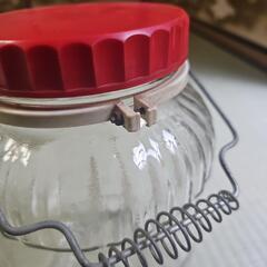 昭和レトロ/1970年代物】大瓶  持ち手付きガラス製品瓶 古い 大きいガラス容器 蓋付きガラス容器の画像