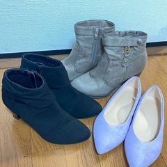 リボン　ブーツ　黒　茶色　紫色パンプス