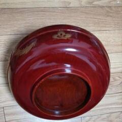 時代漆器　朱漆塗沈金鶴亀木製菓子鉢の画像