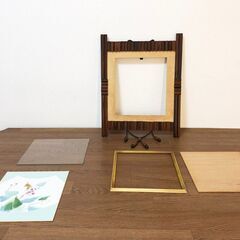 木製額縁 和風壁飾り 絵画・色紙入れ・フォトフレーム アジアンテイスト 昭和レトロ アンティーク額装 壁掛けアートの画像
