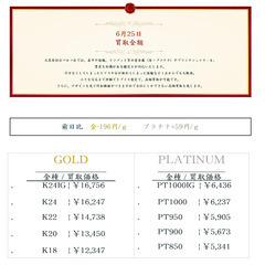 大黒屋仙台パルコ店 6/25　本日の貴金属の買取金額