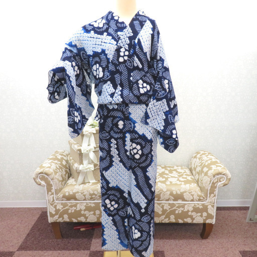 LULU66 浴衣 単衣 夏祭り イベント しぼり 花 青 白 LULU66 浴衣 単衣 夏祭り イベント しぼり 花 青 白 LULU66 浴衣