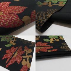 袋帯 花唐草文様 黒色 金糸 正絹 全通柄 着物帯 長さ424cmの画像