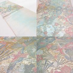 袋帯 本金箔 百彩彩織文 ベージュ色 金糸 正絹 礼装 フォーマル 着物帯 長さ428cmの画像