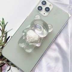 ★ スマホグリップ リング かわいいグリップ 落下防止 くまベアーハート クラウド クリア 透明 未使用　★の画像