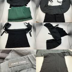中古 ヨーコチャン YOKO CHAN ブラック オフショルダー フリルトップス サイズ40 ＆ プリーツスカート グリーン 緑 セットアップ コーディネート フレア風 レディース 体型カバー おしゃれ きれいめ 上品 モード系 送料無料の画像
