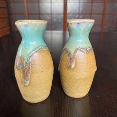 徳利2本セット　酒器　焼き物　エメラルドグリーンの釉薬