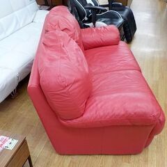 2人掛ソファ ワイド 赤 合皮 レザー調 長椅子 レッド 2シーター 西岡店   の画像