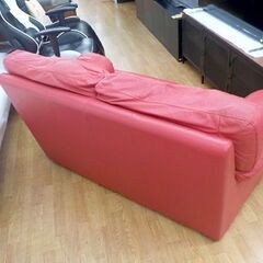 2人掛ソファ ワイド 赤 合皮 レザー調 長椅子 レッド 2シーター 西岡店   の画像