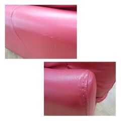 2人掛ソファ ワイド 赤 合皮 レザー調 長椅子 レッド 2シーター 西岡店   の画像