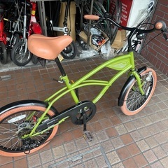 20インチ　ビーチクルーザー風ミニベロ　外装6段変速　砲弾型ダイナモLEDライト付き　カーキ色の画像