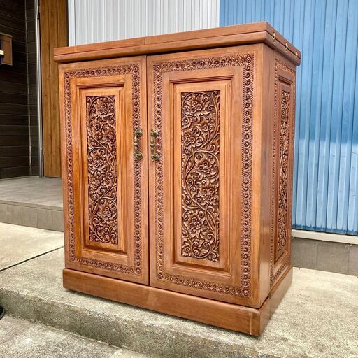 値下げ☆木製ワインセラー チーク材 カウンターテーブル インテリア