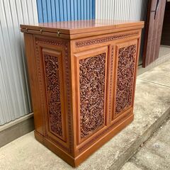 木製ワインセラー チーク材　カウンターテーブル　インテリア　キャスター付きの画像