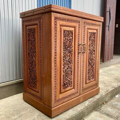 木製ワインセラー チーク材　カウンターテーブル　インテリア　キャスター付きの画像