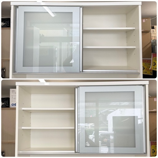 【超美品‼️】定価25万♪ 高級 松田家具 117cm幅キッチンボード 食器棚 収納家具 鏡面仕上げホワイト