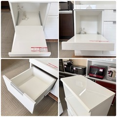 【超美品‼️】ニトリ 80cm幅ミドルレンジボード キッチンカウンター 食器棚 収納家具 艶あり木目調ホワイト♪の画像