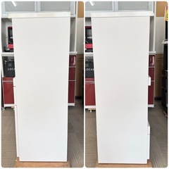 【超美品‼️】ニトリ 80cm幅ミドルレンジボード キッチンカウンター 食器棚 収納家具 艶あり木目調ホワイト♪の画像