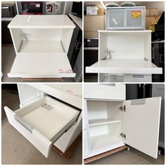 【超美品‼️】ニトリ 80cm幅ミドルレンジボード キッチンカウンター 食器棚 収納家具 艶あり木目調ホワイト♪の画像