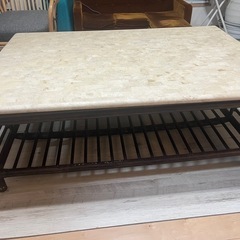 CASABLANCA センターテーブル 大理石風 スクエア ラタン