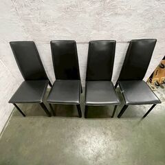 メーカー不明 合皮ブラックレザー ダイニングチェア 4脚セット 家具 ダイニング 椅子 まとめ売り ブラック 食卓椅子 チェア Y1765の画像
