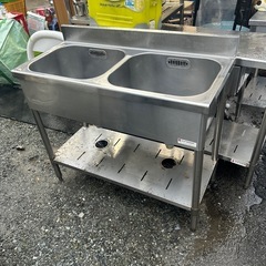 中古　ステンレスニ槽シンク  幅100×奥行45×高さ80 業務...