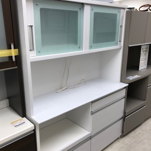 レンジボード　浅川木工　スライド扉　引き出し4 ジョイフルホワイト【トレファク堺福田】