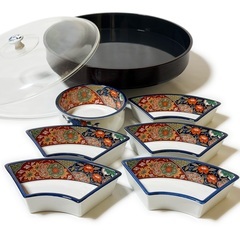 祥楽フード付回転オードブル《有田焼 伊万里 合成漆器 和食器 中華 花柄 中古》の画像