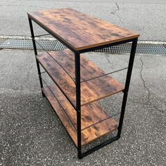【ジモティ限定特価】ニトリ シェルフNステイン アイアン家具 2段シェルフ 収納家具 美品 木目調 Y1768の画像