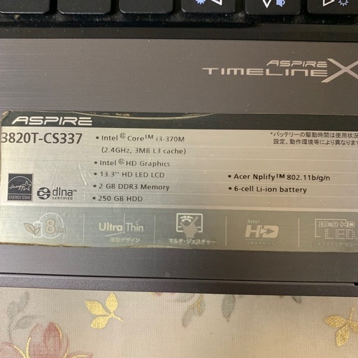 2011年購入13.3インチAcerノートパソコン。状態良。カメラ内蔵