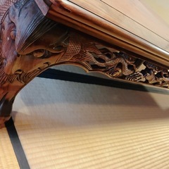 豪華！龍彫り木彫り鳥他 高級家具 木製 座卓 座敷机 ローテーブル センターテーブル 和室 の画像