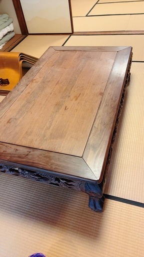 豪華！龍彫り木彫り鳥他 高級家具 木製 座卓 座敷机 ローテーブル センターテーブル 和室