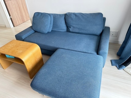 幅150 2人掛け　カウチソファ　クッション付き　L字ソファ　ブルー LOWYA