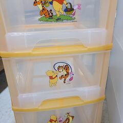 J9879　岩崎工業　キャラクター3段収納ケース　プーさん　クリーニング済み【リユースのサカイ柏店】の画像