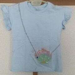 西松屋 水色フリル袖Tシャツ 貝殻ポシェットバッグ風デザイン 1...