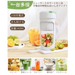小型 ジューサー スムージー　充電式 340ML 一台多役 簡単お手入　グリーンの画像